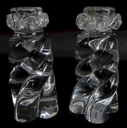Pair of Baccarat French Crystal Swirl Candlesticks
