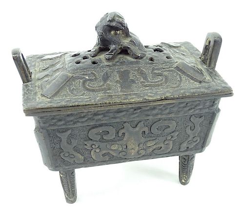 Antique Chinese Bronze Handled Incense Burner