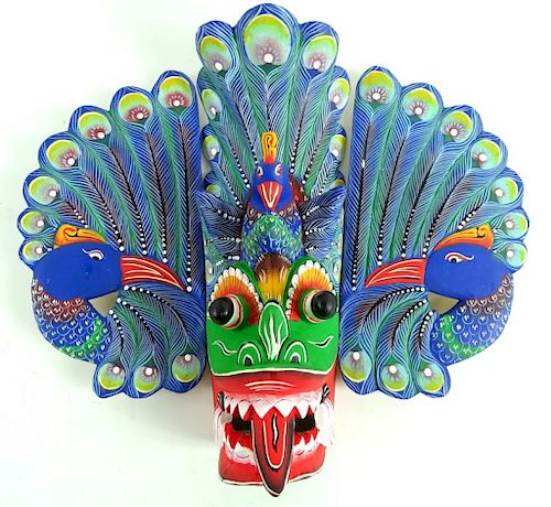 Hand Painted Peacock Dragon Kachina Mask
