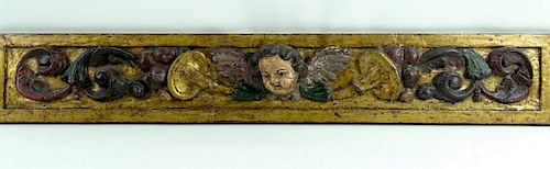 Antique Ornate Carved Wooden Cherub Wall Plaque