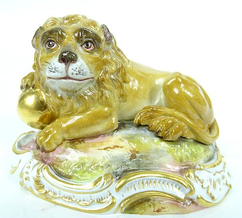 Antique Meissen German Porcelain HP Lion Figurine