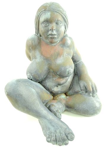 Signed Botero Style Nude Bronze Garden Sculpture