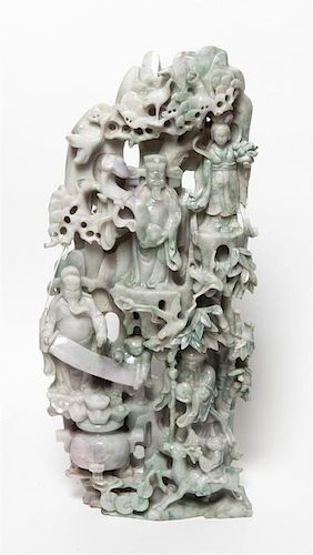 A Carved Jadeite Figural Composition, Height 19 1/2 inches.
