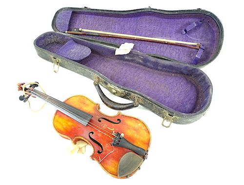 Antique Estate Fiddle, Bow & Case