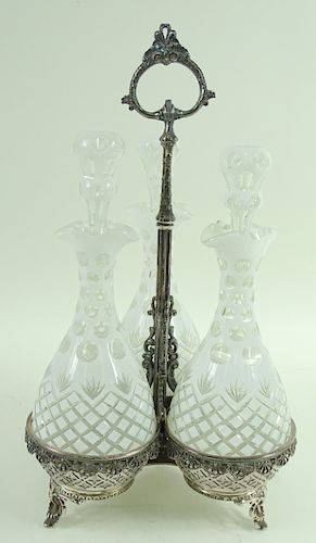 Antique Silver Plate Bohemian Glass Decanter Set