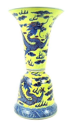 Antique Chinese Hand Painted 5 Toe Dragon Vase