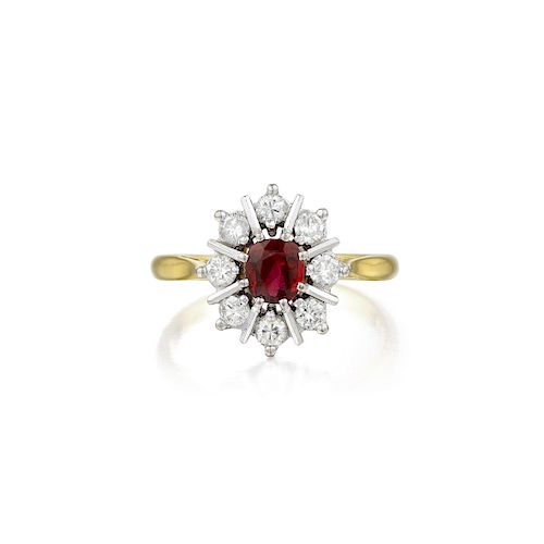 An 18K Gold Ruby and Diamond Ring, English