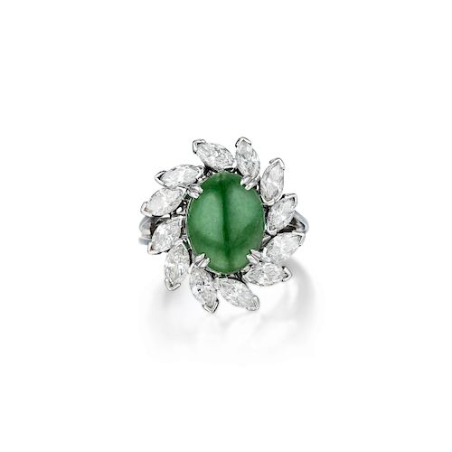 A Platinum Jade and Diamond Ring