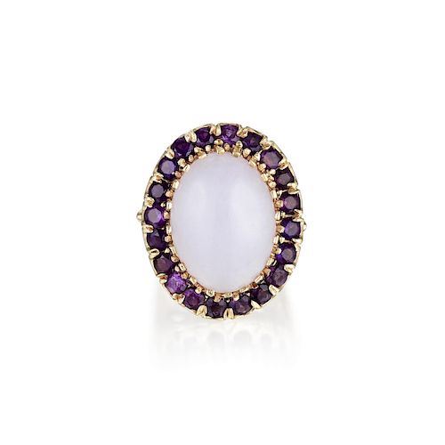 A 14K Gold Jade and Amethyst Ring