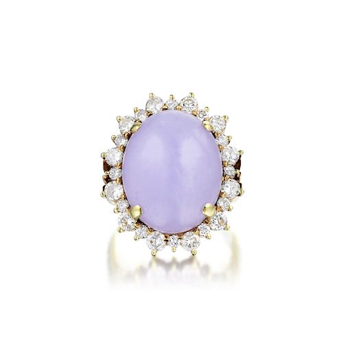 A 14K Gold Lavender Jade and Diamond Ring