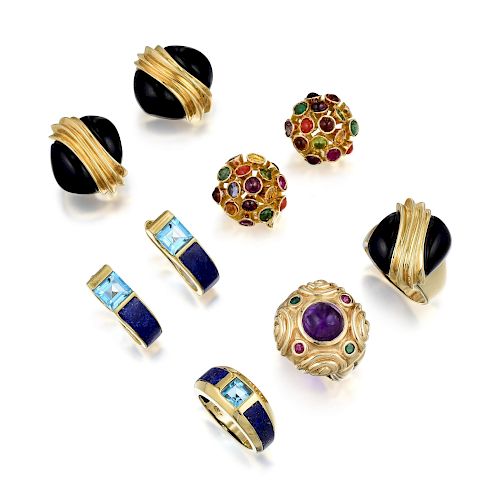 A Group of 14K Gold Multi-Gem Jewelry
