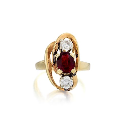 A 14K Gold Ruby and Diamond Ring