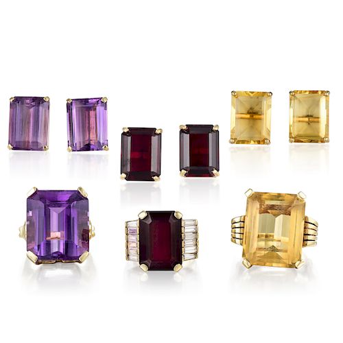 A Group of 14K Gold Colored Gemstone Jewelry