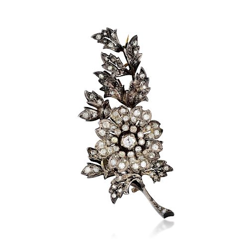 Antique Silver-Topped 18K Gold Diamond Brooch