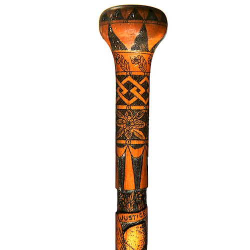 96. Folk Art Lodge cane- 