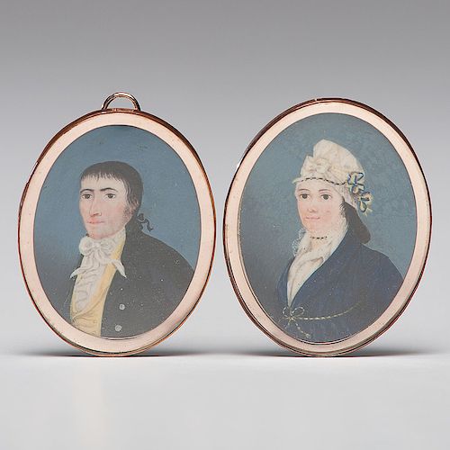 Late 18th Century Kentucky Oval Portrait Miniatures of Gerard and Sarah Strother Banks