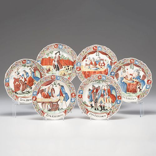 Dutch-Decorated English Creamware Prodigal Son Plates
