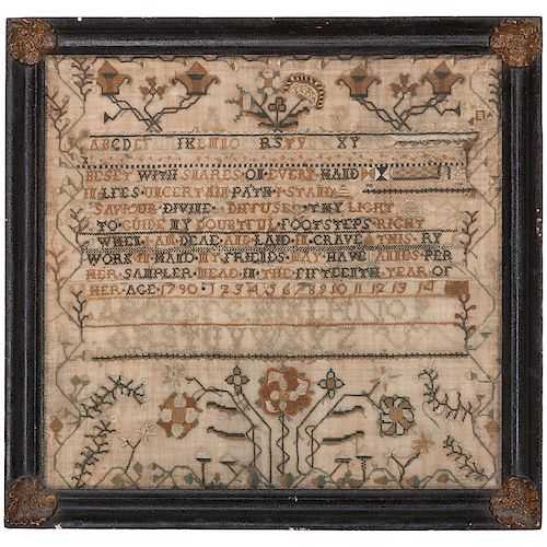 1790 Sampler with Fine Floral Decoration and Hymn