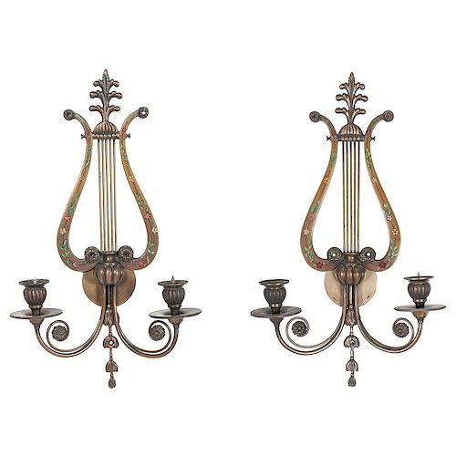 A Pair of Bronze Sconces Labeled Edward F. Caldwell & Co., Inc. 