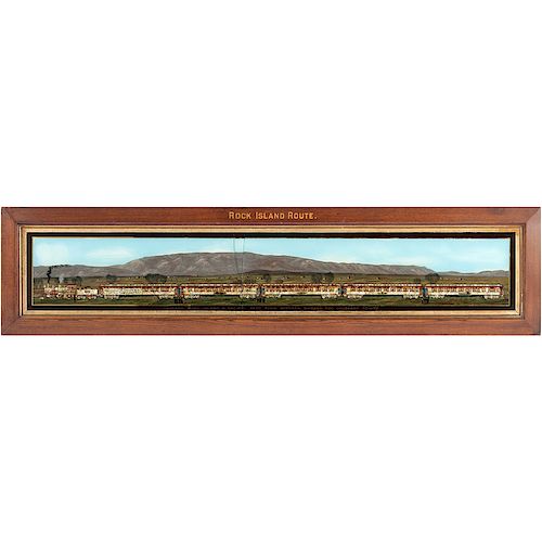 Reverse Glass Panorama Rock Island Railroad Advertisement with Mother-of-Pearl Inlay