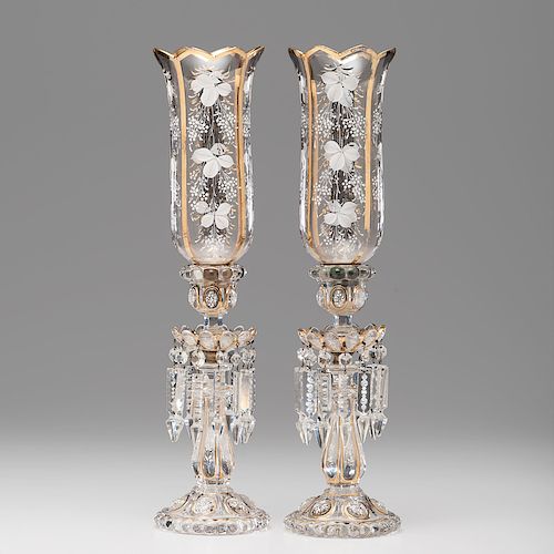 Glass Hurricane Lamps, likely Baccarat