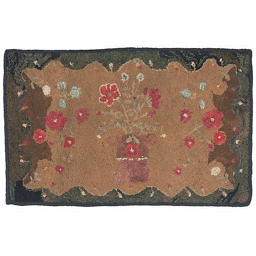 Hooked Rug with Urn of Flowers