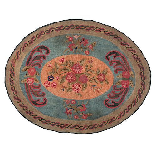 Oval Hooked Rug with Floral Motif