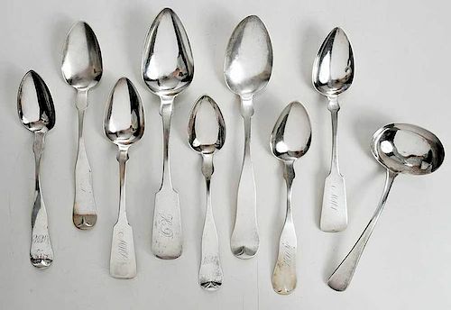 Eight Coin Silver Spoons, English Silver Ladle