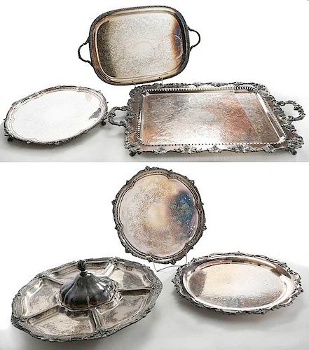 Six Silver-Plated Tray