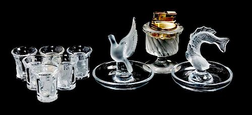 * A Group of Lalique Molded and Frosted Glass Table Articles Height of tallest 4 inches.