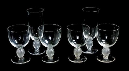 * A Group of Lalique Molded and Frosted Stemware Height 6 1/4 inches.
