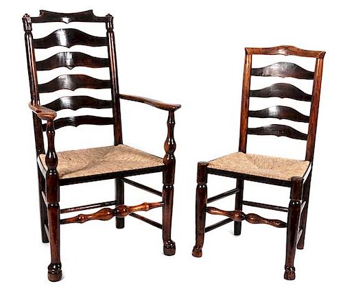 A Set of Twelve English Billinge Chairs Height of armchair 43 inches; Height of side chair 38 inches.