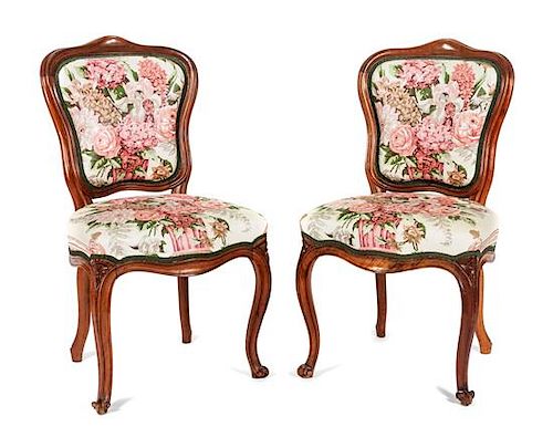 * A Pair of Victorian Walnut Side Chairs Height 35 inches.