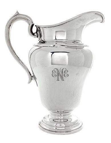* An American Silver Water Pitcher, Watrous Mfg. Co., 20th century, monogrammed.