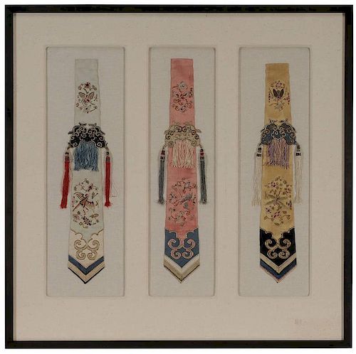 Three Embroidered Silk Sashes