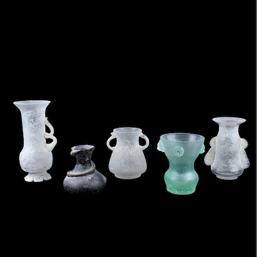 Collection of Five (5) Italian Scavo Glass Vases