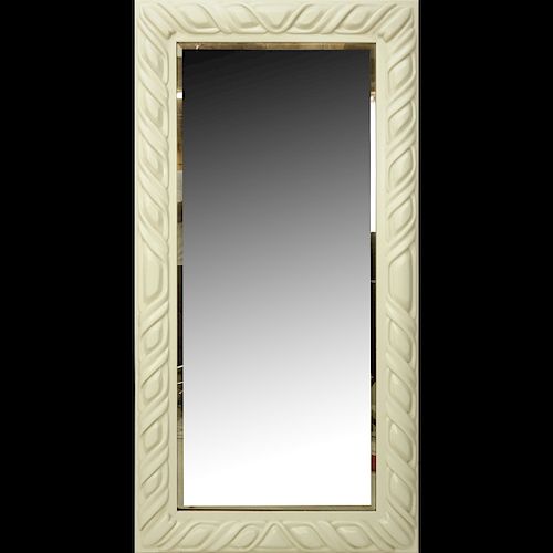 Large Beveled Mirror in Modern Carved Wood Frame