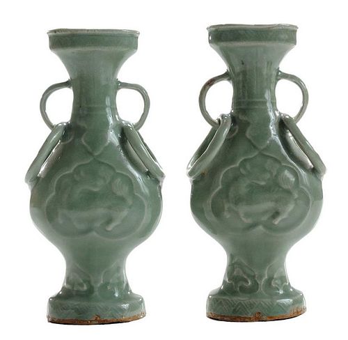 Pair Celadon-Glazed Stoneware Vases