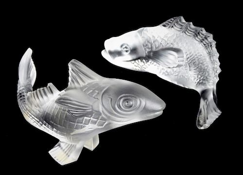 Pair of Baccarat French Crystal Koi Fish Figurines