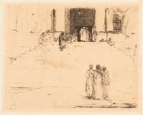 Marius Bauer, (Dutch, 1867-1932), A group of five works: Tent Bazaar, A Bazaar at Damascus, North Porch, Figures at Mosque Steps