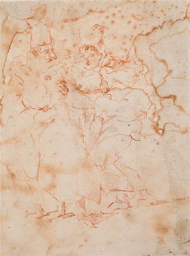 School of Tiepolo, (Italian, 1696-1770), Three Punchinellos