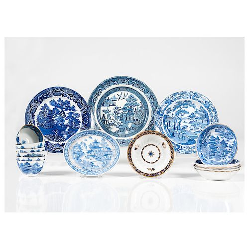 English Blue and White Porcelain Wares with Chinoiserie Decoration