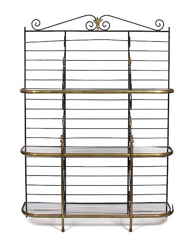 A French Brass and Steel Baker's Rack Height 86 x width 60 x depth 18 inches.