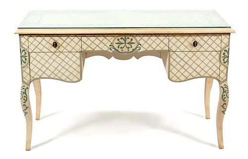 A Louis XV Style Painted Writing Desk Height 31 x width 50 x depth 22 inches.