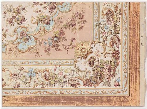 A Work on Paper of An Aubusson Rug Design 16 x 11 3/4 inches.