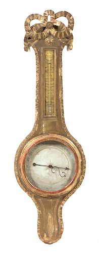 A Louis XVI Style Giltwood Barometer/Thermometer Height 39 1/2 inches.