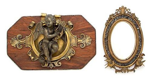 Two French Gilt Bronze Articles Height of mirror 8 1/2 inches.