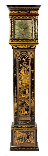 A George II Black-Japanned and Parcel-Gilt Longcase Clock Height 77 inches.