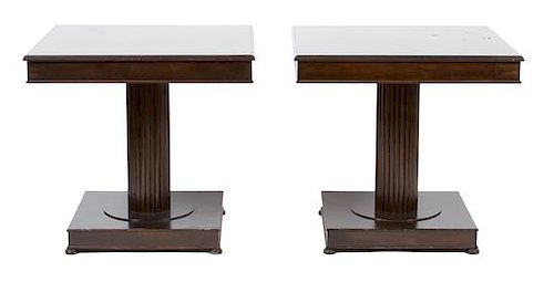 A Pair of Georgian Style III Mahogany Side Tables Height 30 x width 32 x depth 32 inches.