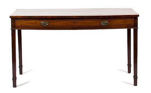A George III Inlaid Mahogany Bow Front Sideboard Height 35 x width 60 1/2 x depth 28 inches.